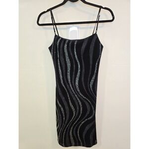 Y2K City Triangle Grunge Black Sparkly Bodycon Dress Mesh Mini Slip SM